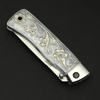 Нож складной Стерх сталь Х12МФ рукоять серебро Кубачи